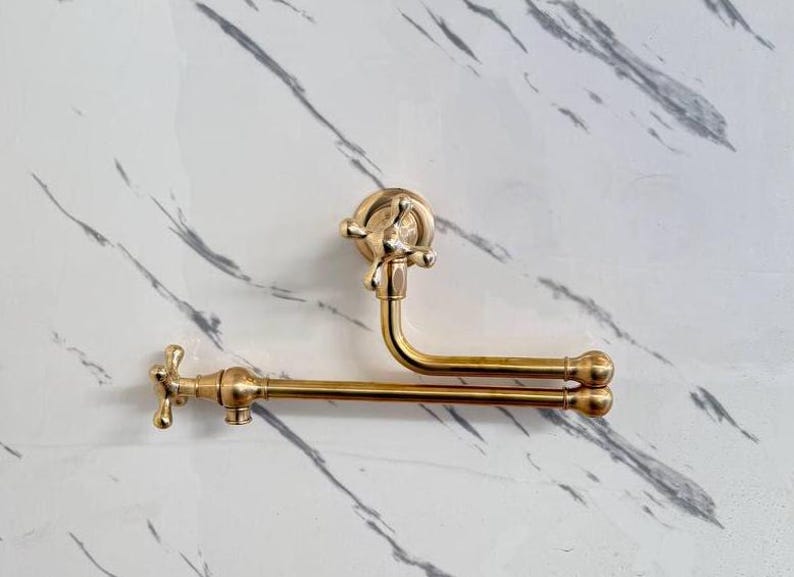 Solid Unlacquered Brass Wall Pot Filler Faucet