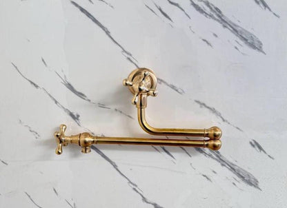 Solid Unlacquered Brass Wall Pot Filler Faucet