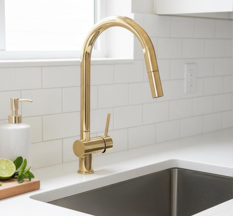 Unlacquered Brass Pull-Down Kitchen Faucet