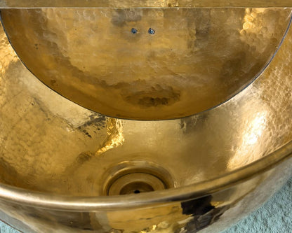 Hand-Hammered Brass Wall Fountain Sink with Cross Handles | Moroccan Style