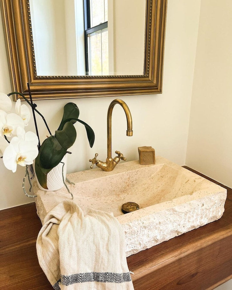 Tall Polished Brass Gooseneck Faucet with Cross Handles