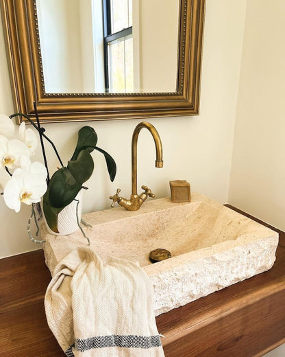 Tall Polished Brass Gooseneck Faucet with Cross Handles