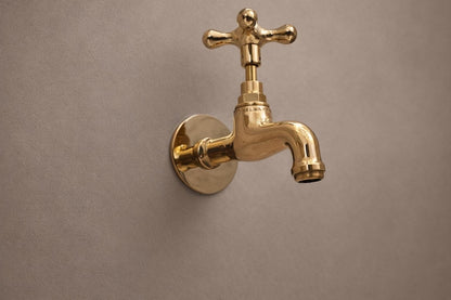 Polished Brass Wall Mount Faucet with Cross Handle