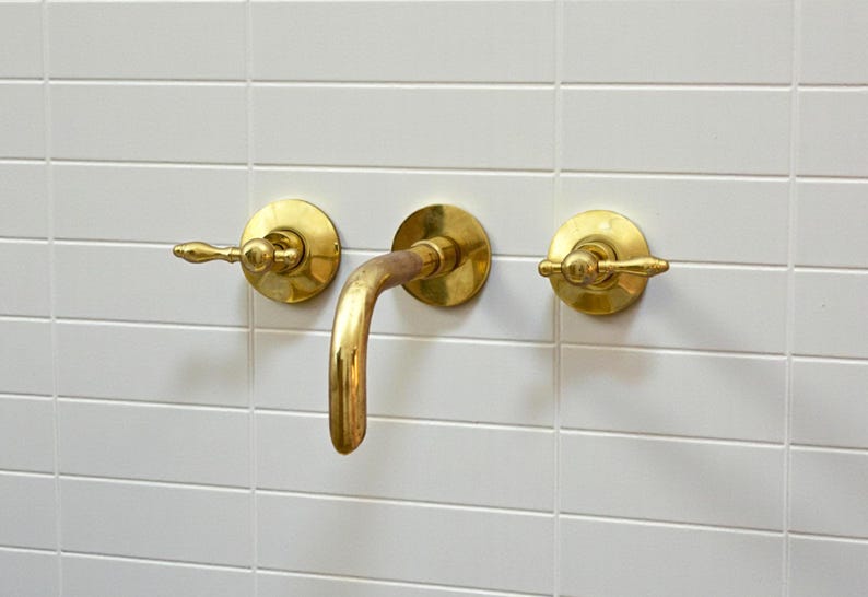 Polished Brass Wall-Mount Bathroom Faucet
