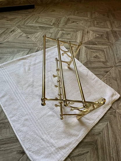 Handmade Solid Brass Wall Shelf with Hooks – Vintage Moroccan Bathroom & Entryway Rack