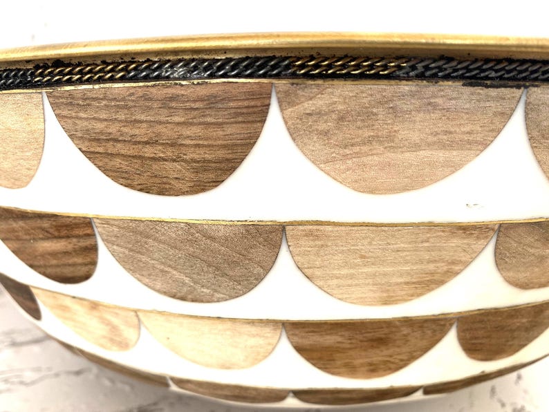 Moroccan Wood & Resin Inlay Vessel Sink with Brass Interior