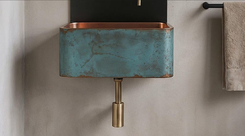 Turquoise Patina Copper Wall Mount Sink