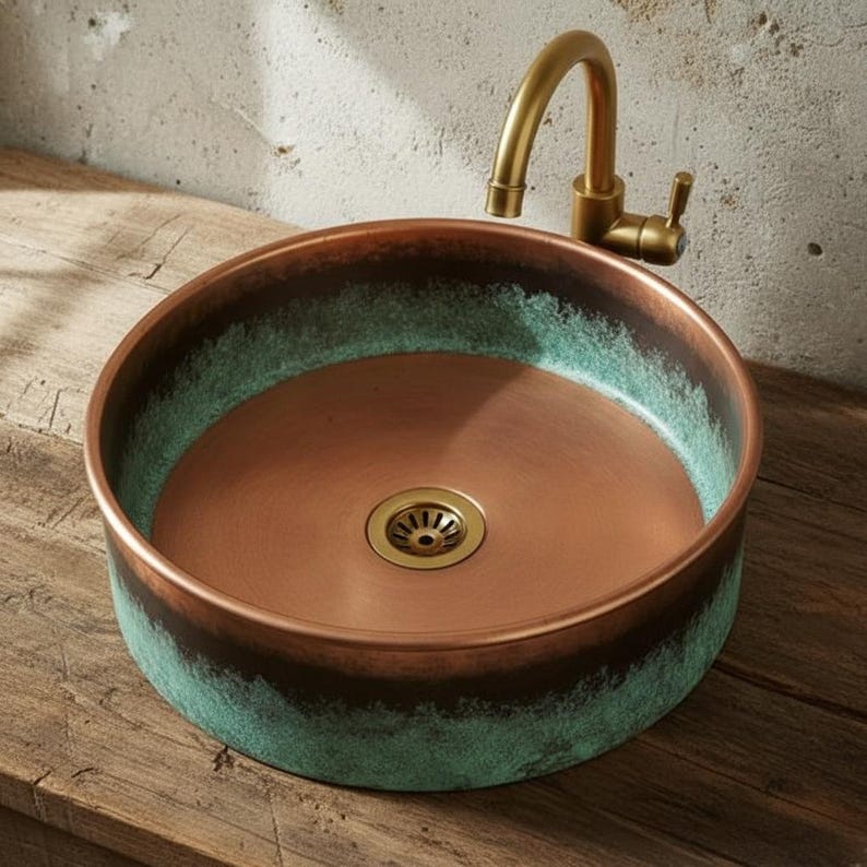 Two-Tone Patina Copper Vessel Sink