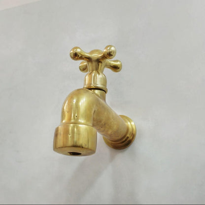 Antique Brass Wall-Mount Bibcock Tap with Cross Handle
