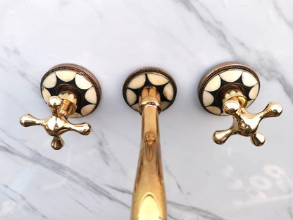 Inlaid Brass Wall-Mount Faucet Set