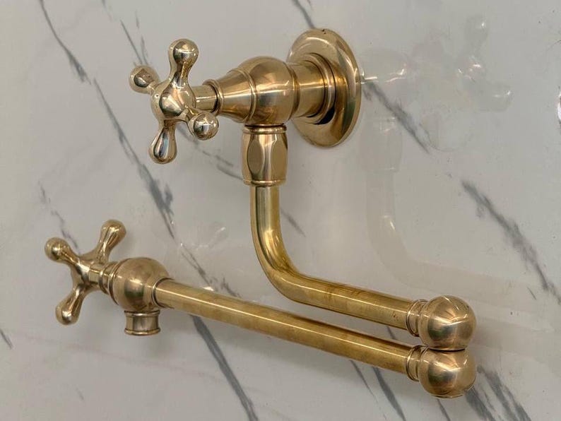 Solid Unlacquered Brass Wall Pot Filler Faucet