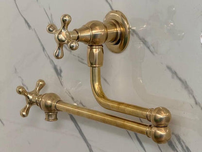 Solid Unlacquered Brass Wall Pot Filler Faucet