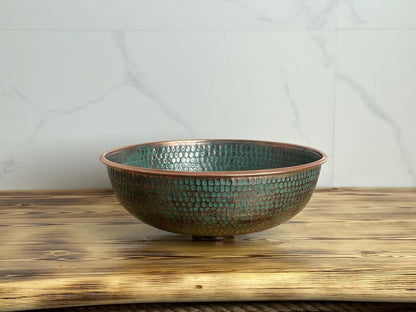 Hammered Green Patina Copper Vessel Sink