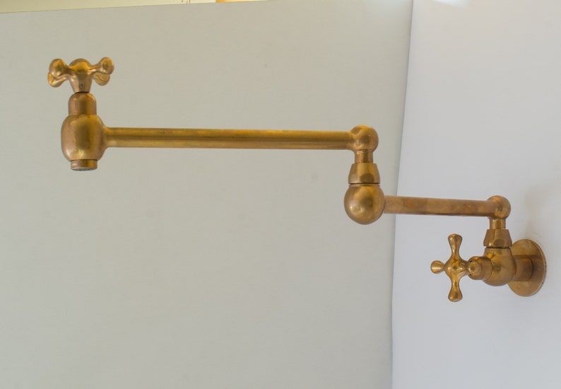 Antique Unlacquered Brass Wall Pot Filler Faucet