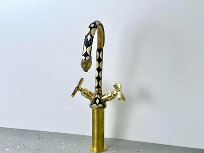 Decorative Inlay Brass Gooseneck Faucet with Cross Handles