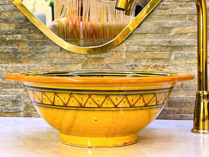 Hand-Painted Moroccan Ceramic Vessel Sink – Yellow Artisan Basin