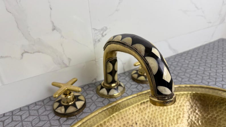 Moroccan Inlay Brass Bridge Faucet with Mosaic