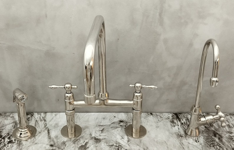 Polished Nickel Bridge Faucet Set with Side Sprayer