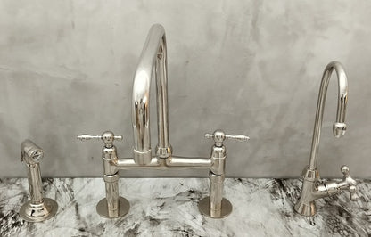 Polished Nickel Bridge Faucet Set with Side Sprayer