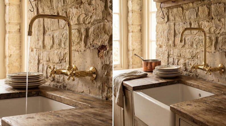 Unlacquered Brass Wall Mount Kitchen Faucet