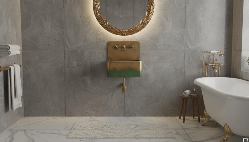 Hammered Patina Copper Wall Mount Sink