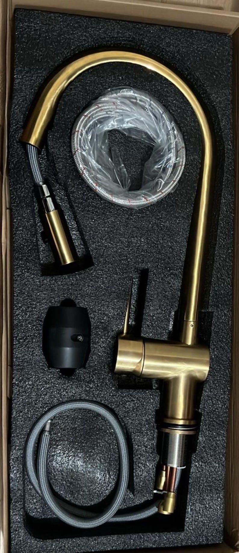 Unlacquered Brass Pull-Down Kitchen Faucet Set