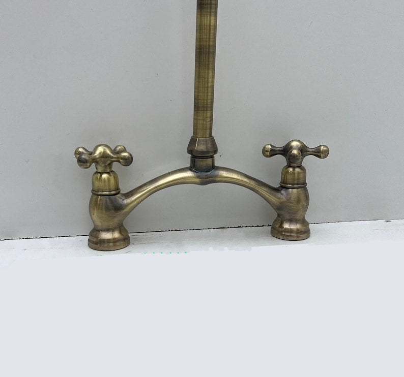 Antique Brass Bridge Kitchen Faucet