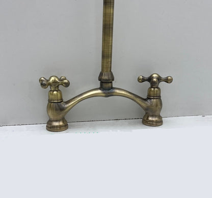 Antique Brass Bridge Kitchen Faucet