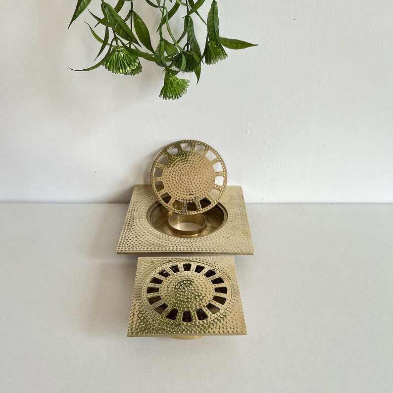 Hammered Solid Brass Square Floor Drain Cover – Modern Shower & Bathroom Drain Grate