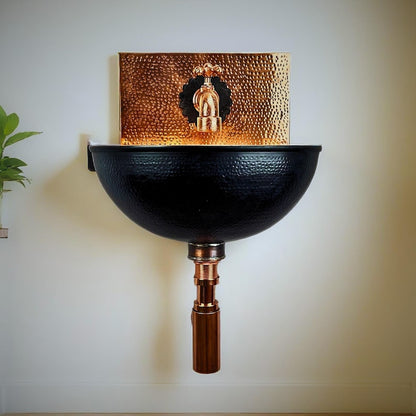 Hand-Hammered Moroccan Copper Wall-Mount Sink with Matching Backsplash and Tap