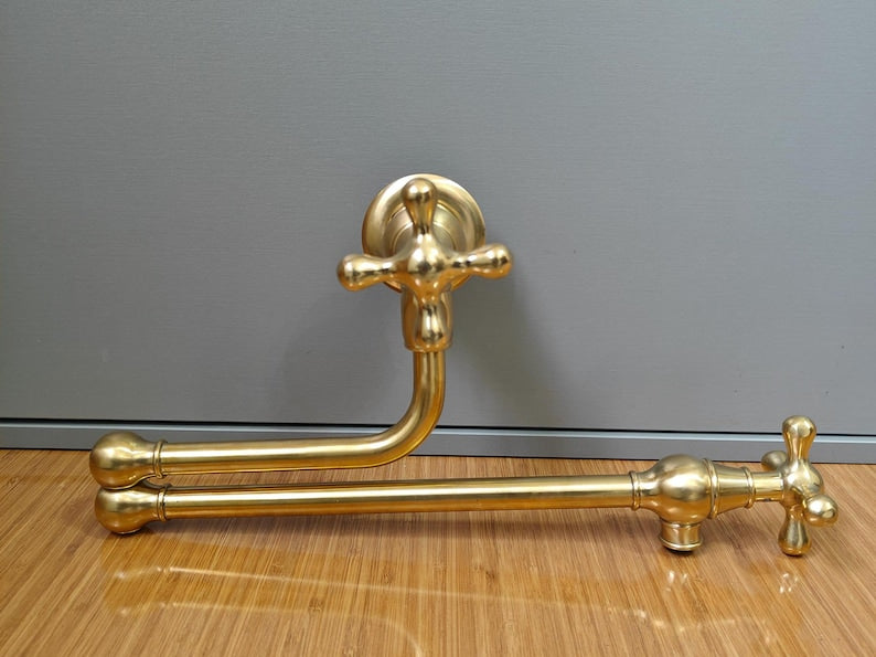 Unlacquered Brass Folding Wall Pot Filler