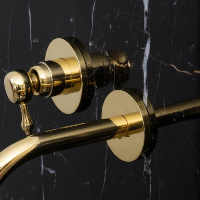 Polished Brass Wall Mount Bathroom Faucet