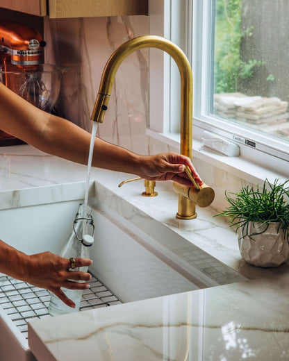 Down Kitchen Faucet with Side Spray & Soap Dispenser