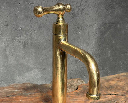 Handcrafted Solid Brass Vessel Sink Faucet with Cross Handle