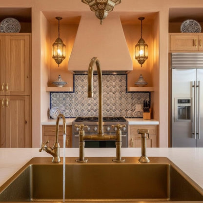 Moroccan-Style Unlacquered Brass Bridge Kitchen Faucet