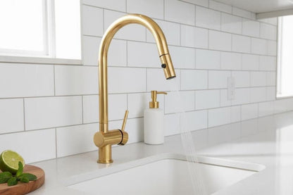 Unlacquered Brass Pull-Down Kitchen Faucet