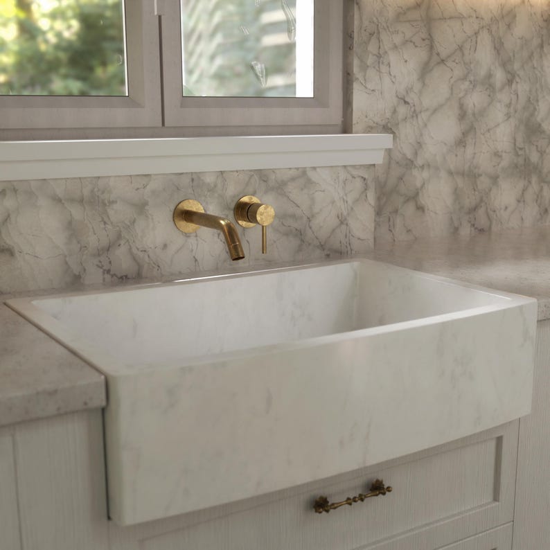 Unlacquered Brass Wall Mount Bathroom Faucet