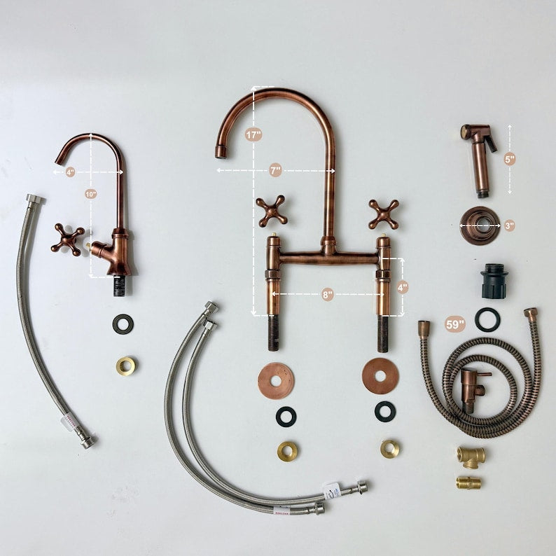 Antique Copper Bridge Kitchen Faucet