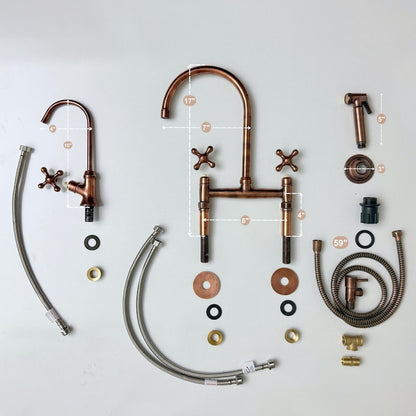 Antique Copper Bridge Kitchen Faucet