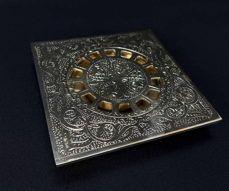 Engraved Solid Brass Square Floor Drain Cover – Ornate Moroccan Shower Drain Grate