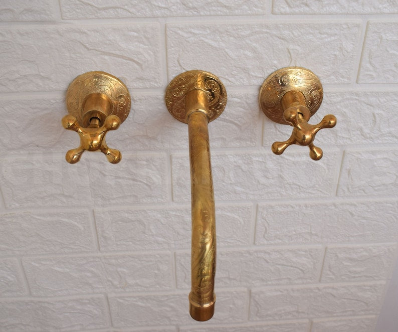 Engraved Solid Brass Wall Mount Faucet