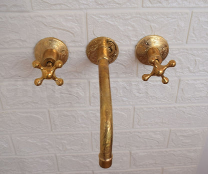 Engraved Solid Brass Wall Mount Faucet