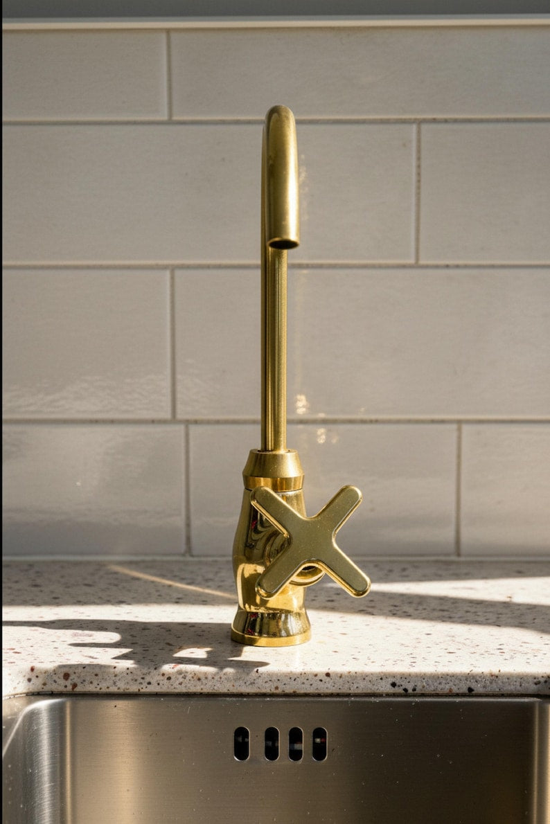 Unlacquered Brass Bridge Kitchen Faucet with Side Sprayer