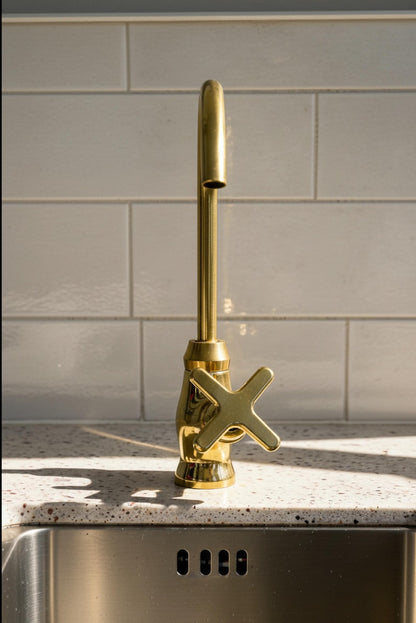 Unlacquered Brass Bridge Kitchen Faucet with Side Sprayer