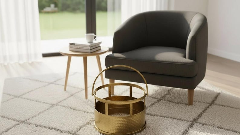 Handmade Solid Brass Firewood Log Holder – Hammered Brass Fireplace Wood Basket