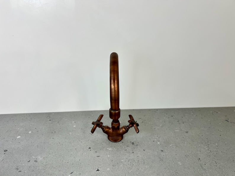 Vintage Copper Gooseneck Faucet with Cross Handles