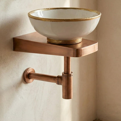 Modern Moroccan Ceramic Vessel Sink with Floating Brass Console