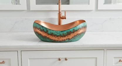 Modern Wave Two-Tone Patina Copper Vessel Sink