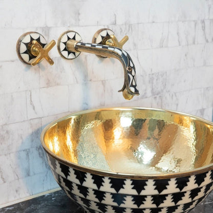 Moroccan Inlay Brass Wall Mount Faucet