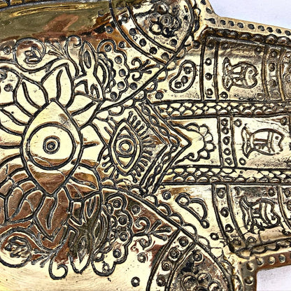 Handmade Brass Hamsa Hand Tray – Engraved Evil Eye Decorative Catchall Dish